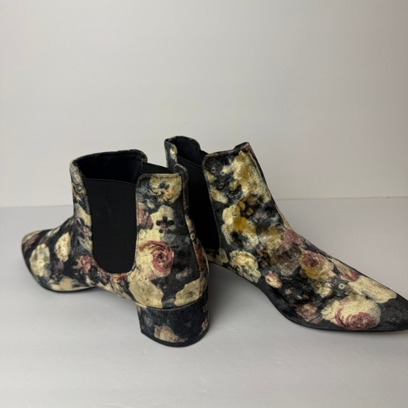 Topshop Floral Velvet Chelsea Ankle Boots Gold Burgundy Low Block Heel Size 7.5 - Picture 5 of 6